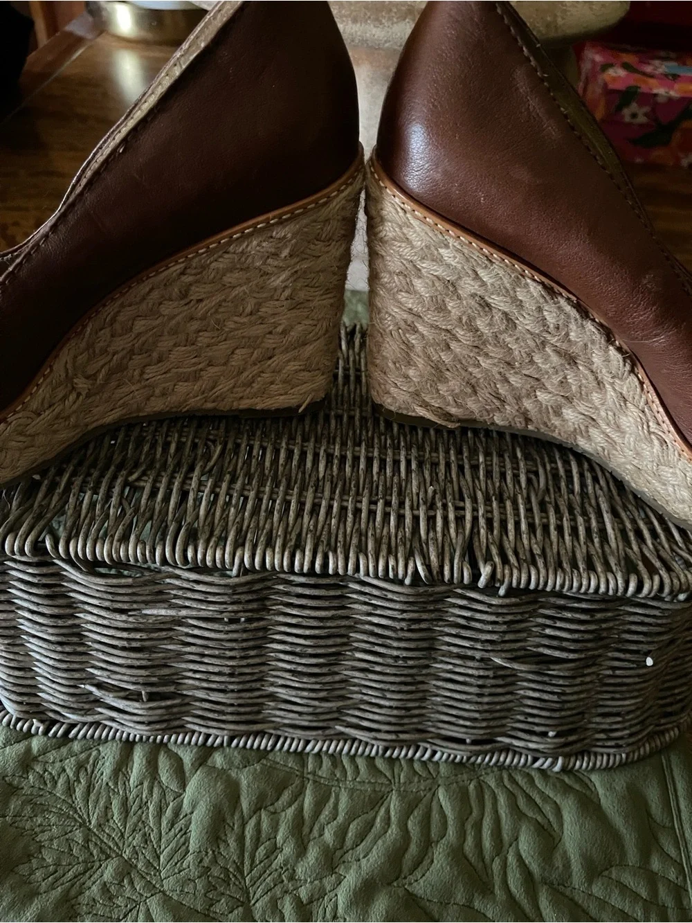 Banana Republic Brown Leather Peep-Toe Espadrille Wedges